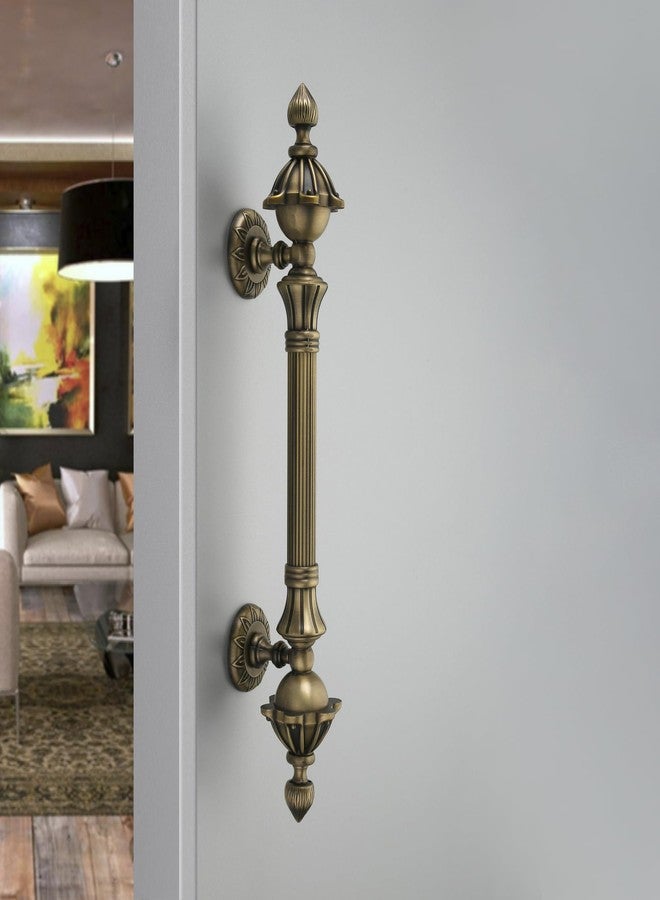 LAPO Pull Handle Lotus Design | 14 Inch Size | Zinc Alloy Antique Finish | Hole to Hole 8 Inch | Durable & Stylish | Elegant Look for Main Doors | Pack of 1 | Rust-Resistant | 3-Year Warranty - Image 1